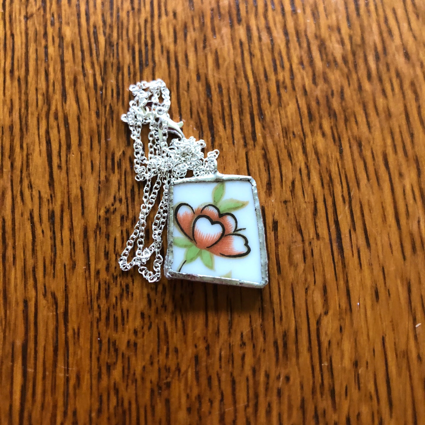 Broken Pottery Artisan Made Pendent Aladdin Fine China Fantasia Occupied Japan Plate Handcrafted Necklace 1in x  7/8in