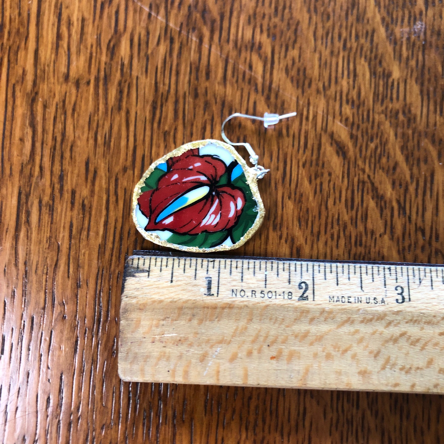 Broken Pottery Artisan Made Hula Dancer Pendent And Anthurium Flower Dangle Earring Hawaii Collectors Plate Handcrafted Jewelry Set