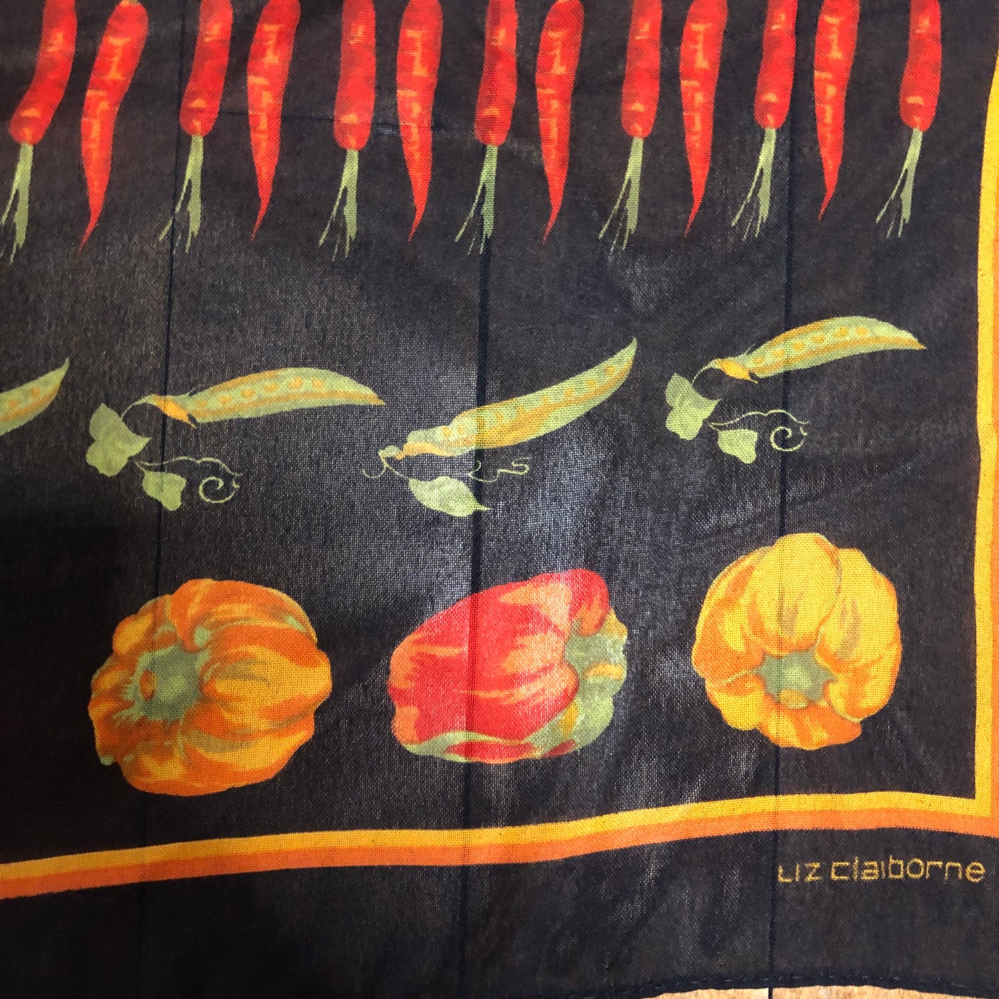 Liz Claiborne Vegetable Print Scarf Garden Motif