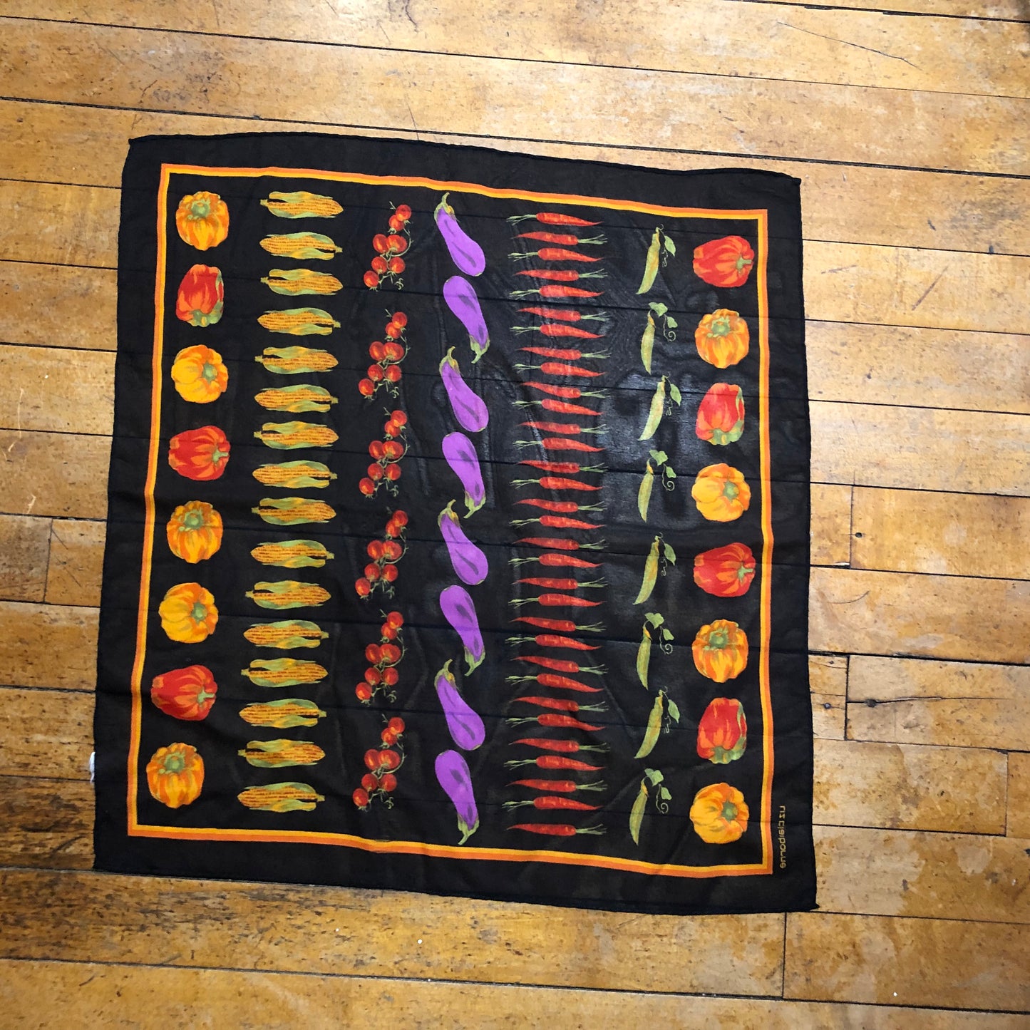 Liz Claiborne Vegetable Print Scarf Garden Motif