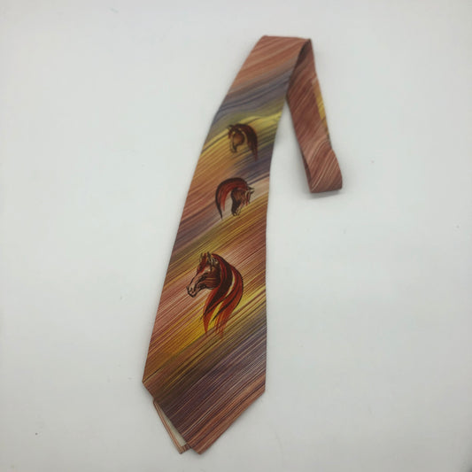 Towncraft DeLuxe Brand Tie Made In USA Three Hand Painted Horses 1940s