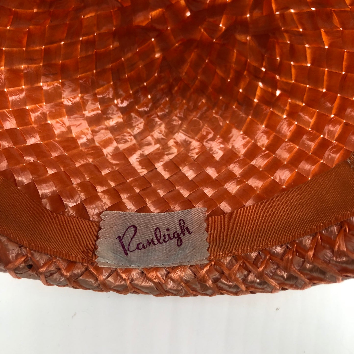Orange Veiled Raffia Cloche Hat Ranleigh Brand 1960's Style Pipe Cleaner Dots Ribbon Hatband And Bow